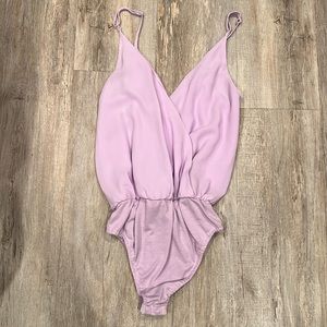 Plunging Neck Bodysuit Low Back Lavender Purple